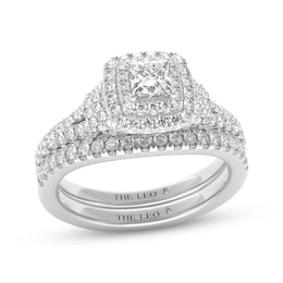 THE LEO Diamond Princess-Cut Diamond Double Halo Bridal Set 1 ct tw 14K White Gold