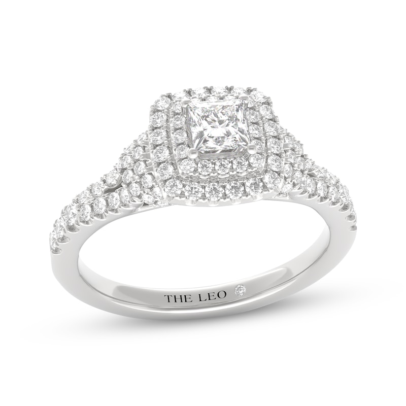 Main Image 1 of THE LEO Diamond Princess-Cut Double Halo Engagement Ring 7/8 ct tw 14K White Gold