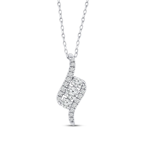 Diamond Three-Stone Swirl Necklace 1/2 ct tw 10K White Gold 18"