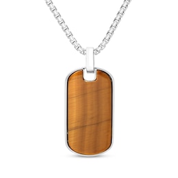 Men's Tiger's Eye Quartz Dog Tag Necklace Sterling Silver 18&quot;