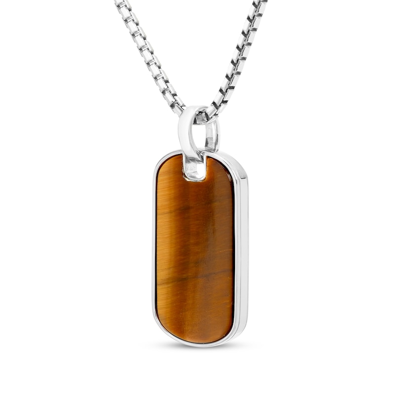 Men's Tiger's Eye Quartz Dog Tag Necklace Sterling Silver 18"