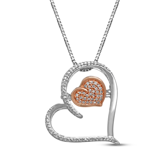 Diamond Hearts Necklace 1/10 ct tw Sterling Silver & 10K Rose Gold 18"