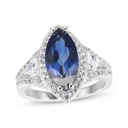 Marquise-Cut Blue & White Lab-Created Sapphire Ring Sterling Silver