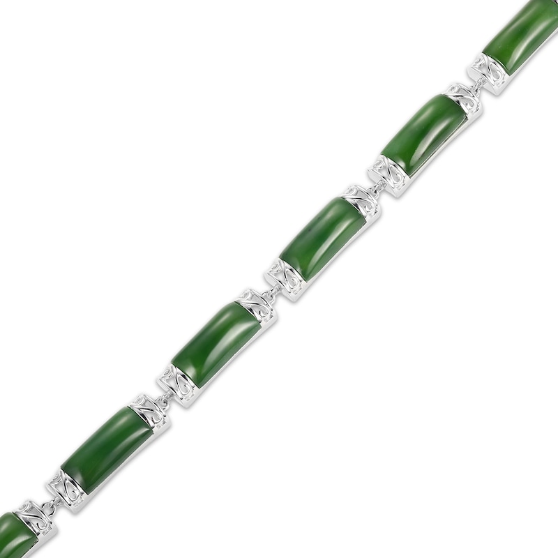 Main Image 2 of Nephrite Jade Link Bracelet Sterling Silver 7.25&quot;