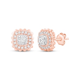 Diamond Scalloped Halo Stud Earrings 3/8 ct tw 10K Rose Gold