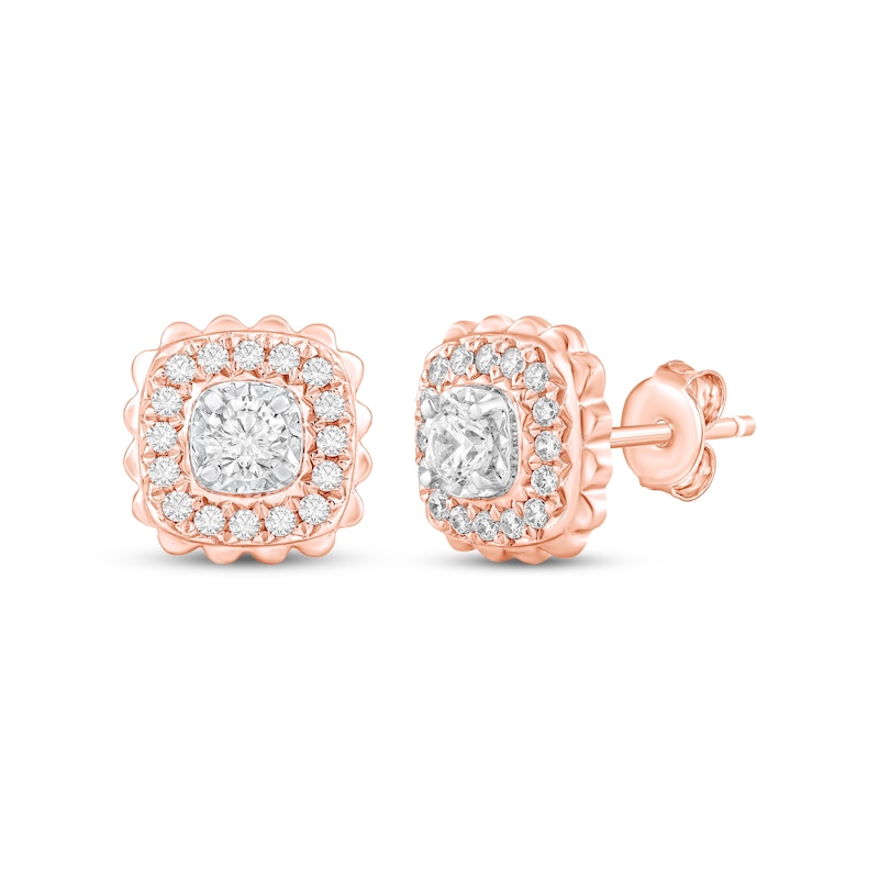 Main Image 1 of Diamond Scalloped Halo Stud Earrings 3/8 ct tw 10K Rose Gold