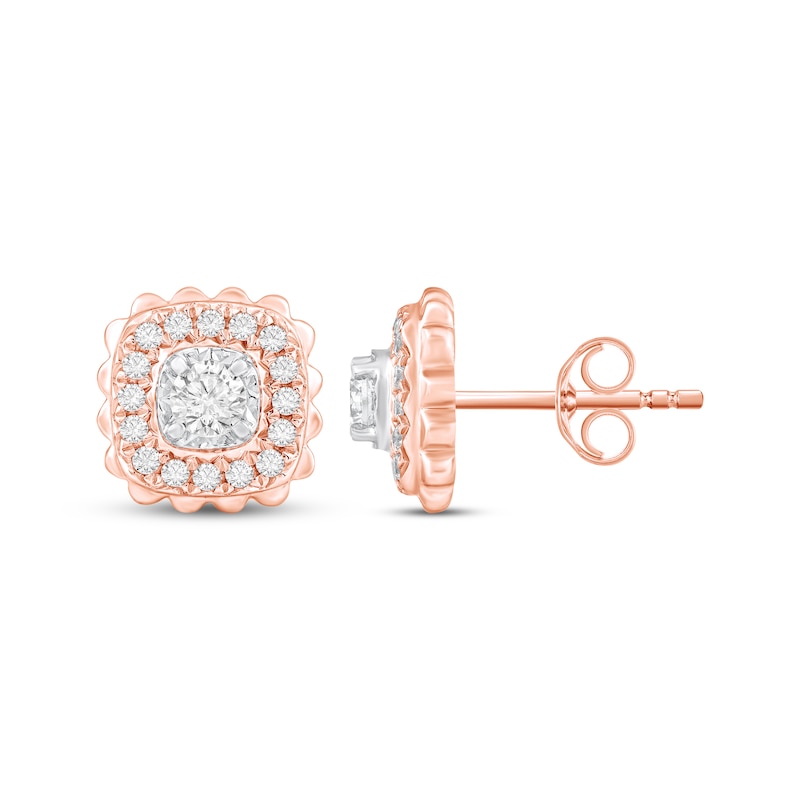 Main Image 3 of Diamond Scalloped Halo Stud Earrings 3/8 ct tw 10K Rose Gold