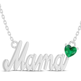 Heart-Shaped Lab-Created Emerald &quot;Mama&quot; Necklace Sterling Silver 18&quot;