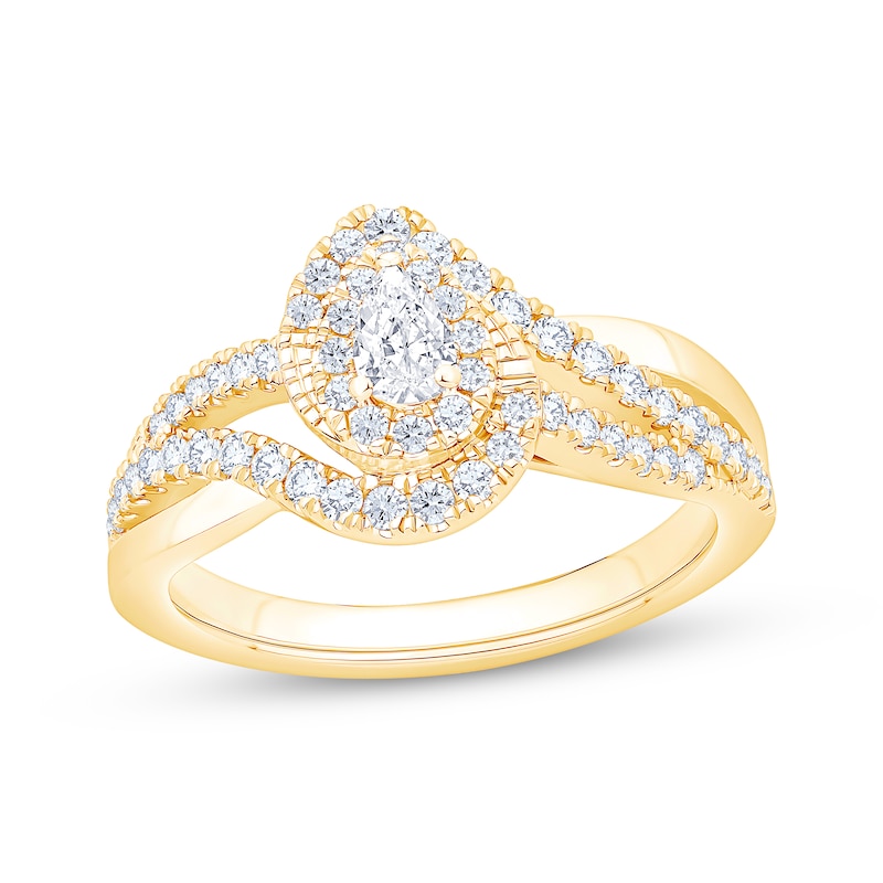 Pear-Shaped Diamond Bypass Engagement Ring 5/8 ct tw 18K Yellow Gold