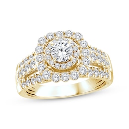 Adore Round-Cut Diamond Double Halo Engagement Ring 1-1/2 ct tw 14K Yellow Gold