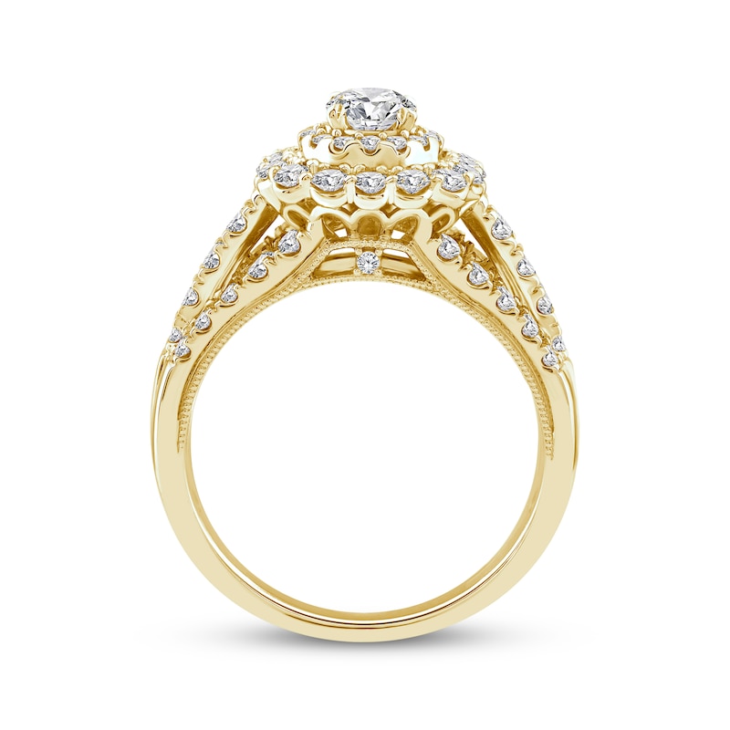 Round-Cut Diamond Double Halo Engagement Ring 1-1/2 ct tw 14K Yellow Gold