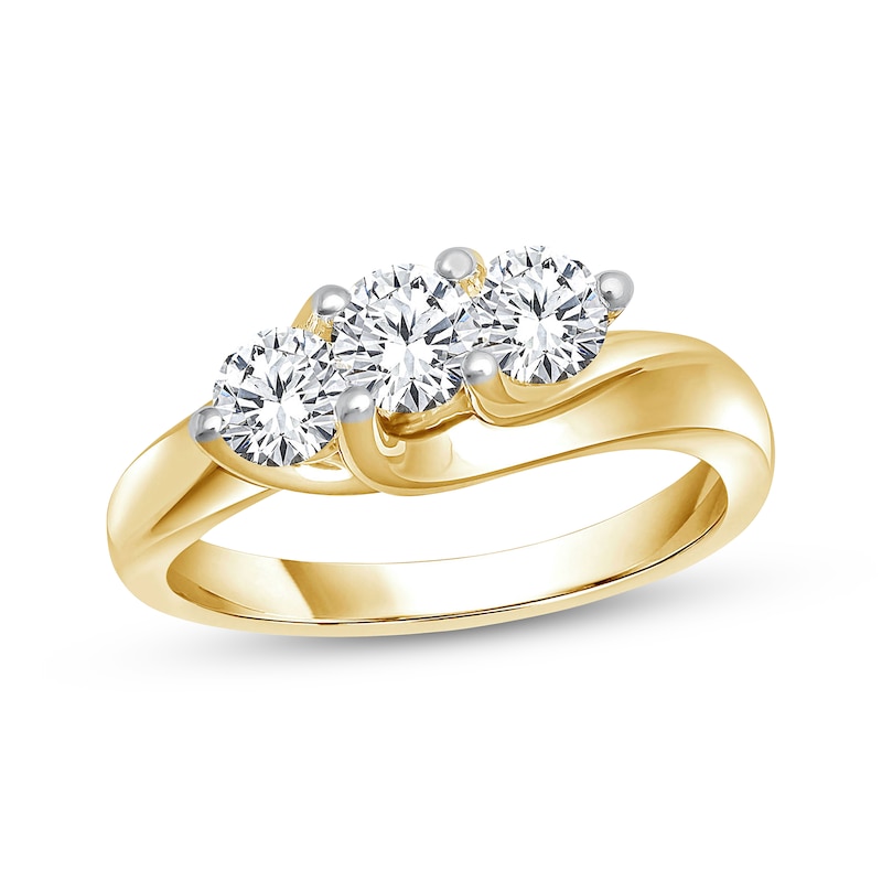 Main Image 1 of Memories Moments Magic Round-Cut Diamond Three-Stone Engagement Ring 1 ct tw 14K Yellow Gold