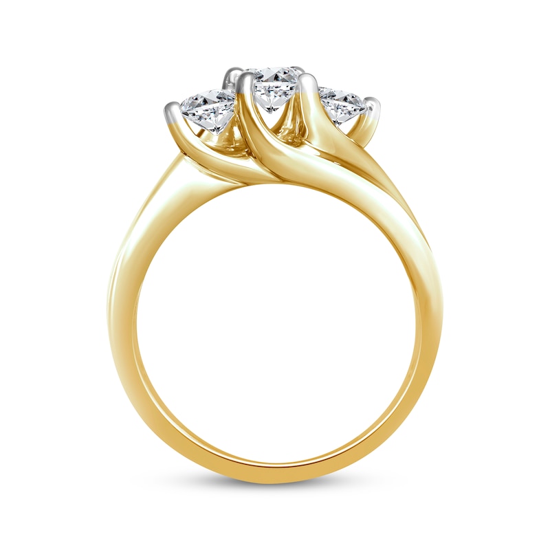 Main Image 3 of Memories Moments Magic Round-Cut Diamond Three-Stone Engagement Ring 1 ct tw 14K Yellow Gold