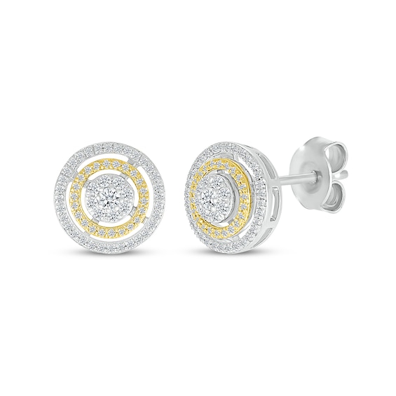 Diamond Concentric Circles Stud Earrings 1/2 ct tw 10K Two-Tone Gold