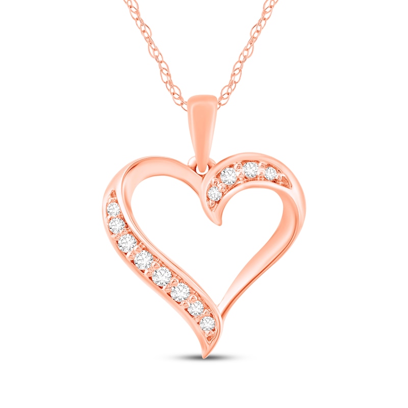 Main Image 1 of Diamond Heart Necklace 1/8 ct tw 14K Rose Gold 18&quot;