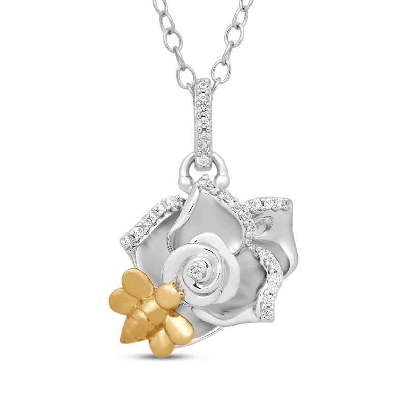 Main Image 1 of Diamond Flower & Bumble Bee Necklace 1/20 ct tw Sterling Silver & 14K Yellow Gold 18&quot;