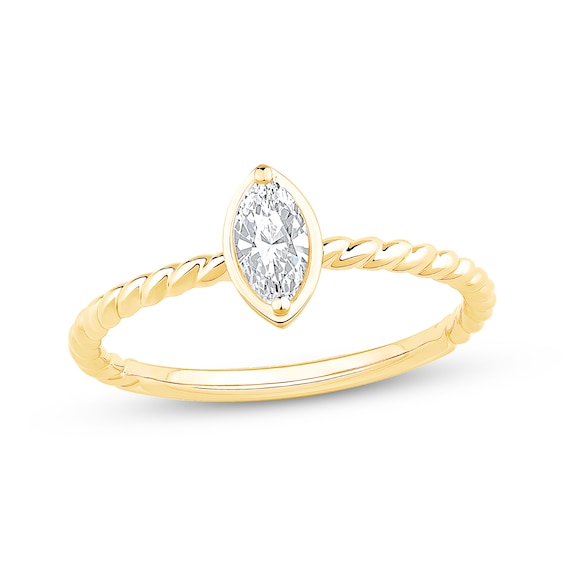 Marquise-Cut Diamond Solitaire Rope Shank Engagement Ring 1/4 ct tw 14K Yellow Gold (I/I1)