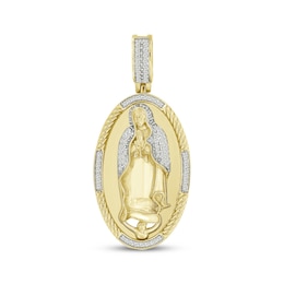 Diamond Mary with Cherub Oval Medallion Charm 1/4 ct tw 10K Yellow Gold