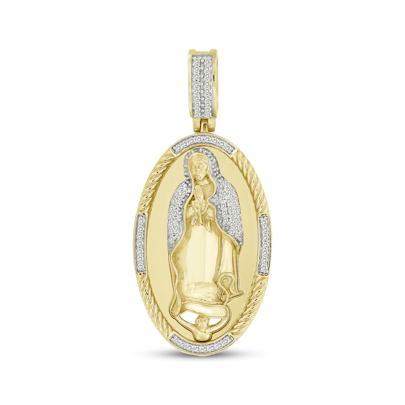 Main Image 1 of Diamond Mary with Cherub Oval Medallion Charm 1/4 ct tw 10K Yellow Gold