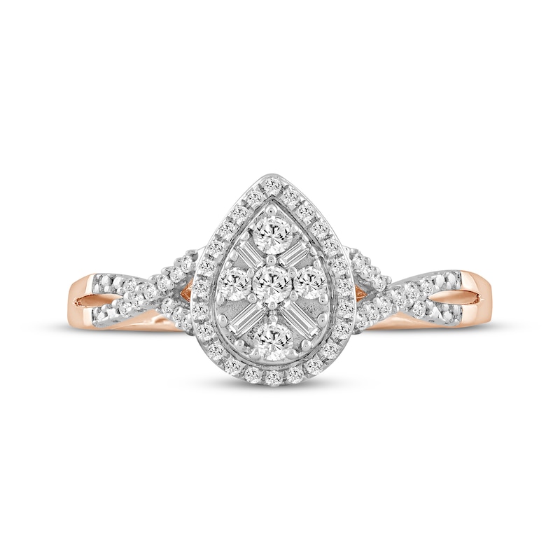 Main Image 3 of Baguette & Round-Cut Multi-Diamond Pear-Shaped Engagement Ring 1/4 ct tw 10K Rose Gold