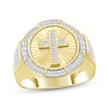 Thumbnail Image 1 of Men's Baguette & Round-Cut Diamond Cross Halo Ring 1/2 ct tw 10K Yellow Gold