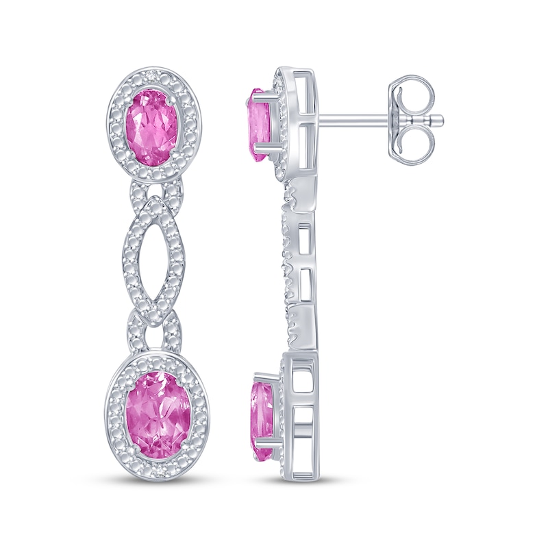 Main Image 1 of Oval-Cut Pink Lab-Created Sapphire Drop Earrings Sterling Silver