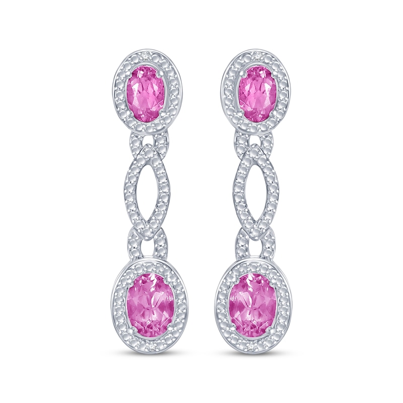 Main Image 2 of Oval-Cut Pink Lab-Created Sapphire Drop Earrings Sterling Silver