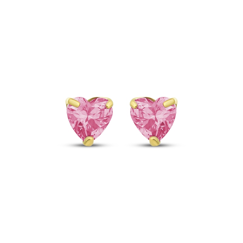 Main Image 2 of Children's Pink Cubic Zirconia Heart Solitaire Stud Earrings 14K Yellow Gold