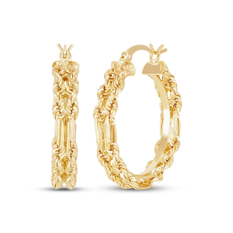 Main Image 1 of Hollow Milano Rope Chain Hoop Earrings 10K Yellow Gold