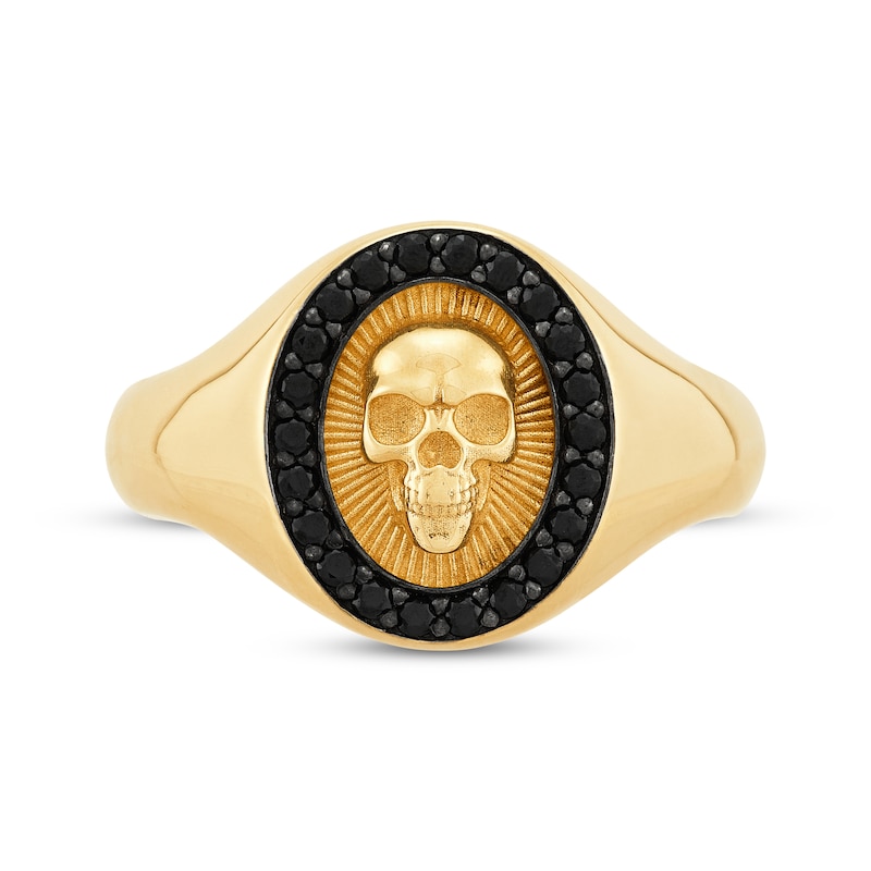 Main Image 4 of Men's Black Diamond Skull Ring 1/3 ct tw 10K Yellow Gold