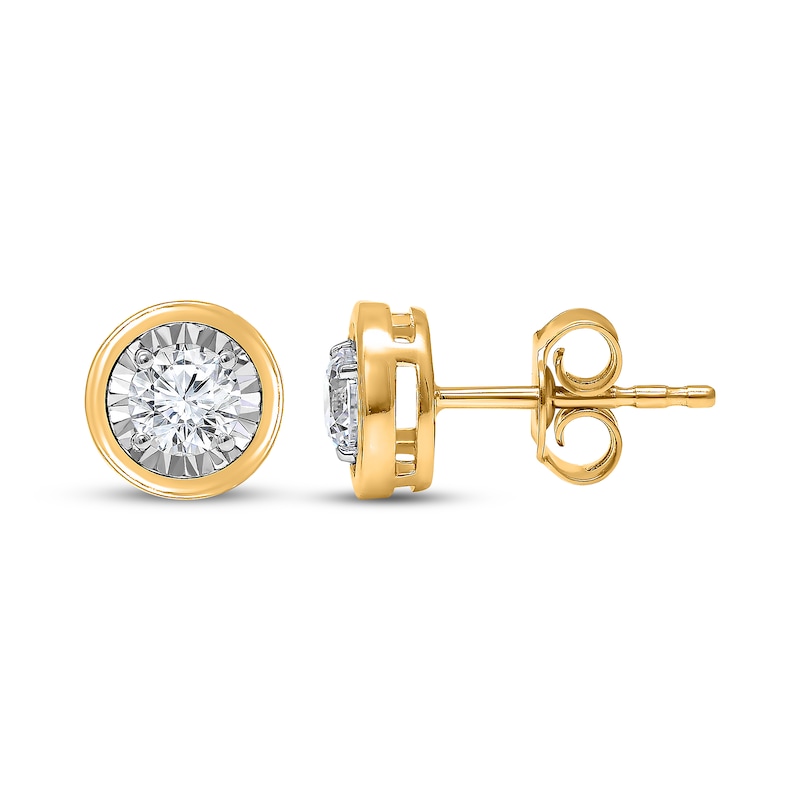 Main Image 1 of Radiant Reflections Round-Cut Diamond Bezel-Look Solitaire Stud Earrings 5/8 ct tw 10K Yellow Gold (J/I3)