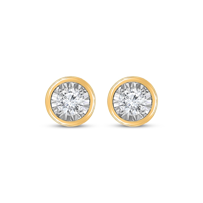 Main Image 2 of Radiant Reflections Round-Cut Diamond Bezel-Look Solitaire Stud Earrings 5/8 ct tw 10K Yellow Gold (J/I3)