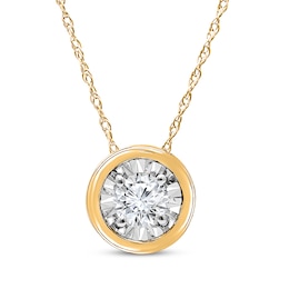 Round-Cut Diamond Bezel-Look Solitaire Necklace 1/8 ct tw 10K Yellow Gold (J/I3)