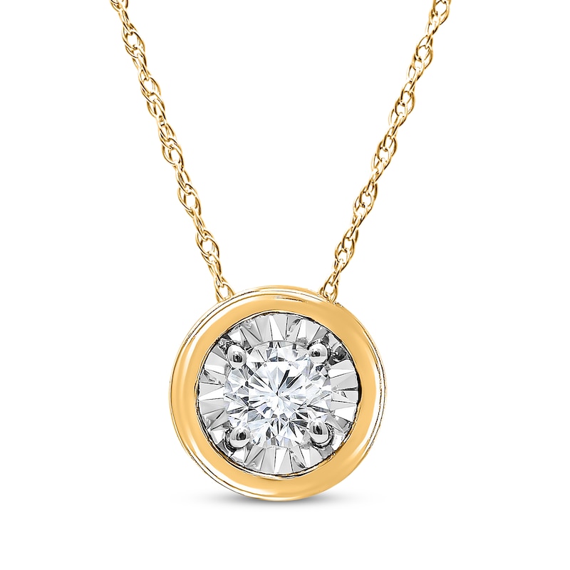 Main Image 1 of Round-Cut Diamond Bezel-Look Solitaire Necklace 1/8 ct tw 10K Yellow Gold (J/I3)