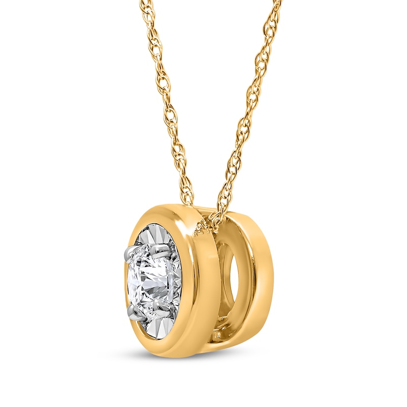 Main Image 2 of Round-Cut Diamond Bezel-Look Solitaire Necklace 1/8 ct tw 10K Yellow Gold (J/I3)