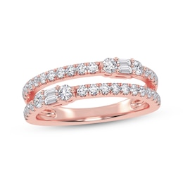 Baguette & Round-Cut Diamond Faux-Stack Ring 1/2 ct tw 14K Rose Gold