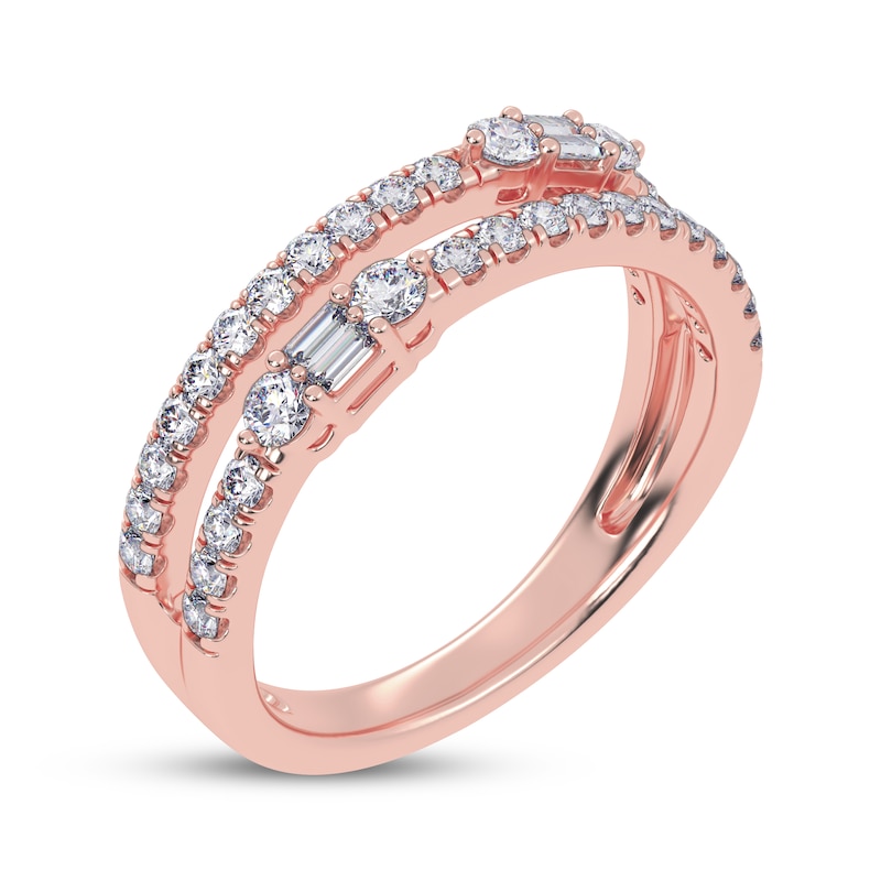 Main Image 2 of Baguette & Round-Cut Diamond Faux-Stack Ring 1/2 ct tw 14K Rose Gold