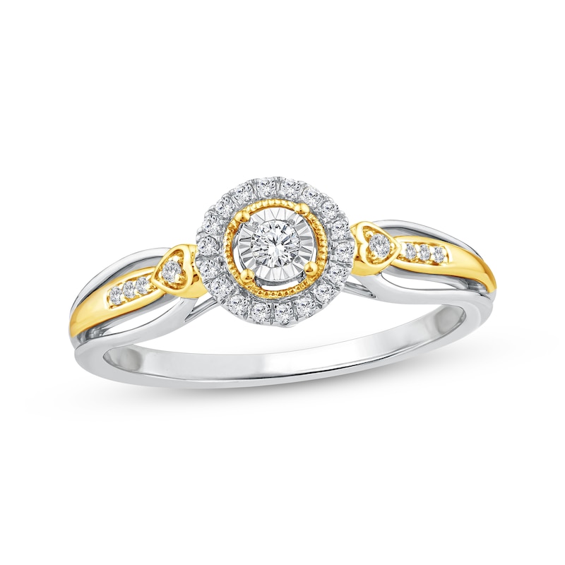 Main Image 1 of Multi-Diamond Halo Promise Ring 1/6 ct tw 24K Yellow Gold Vermeil Sterling Silver