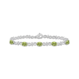 Oval-Cut Peridot & White Lab-Created Sapphire Infinity Link Bracelet Sterling Silver 7.5&quot;