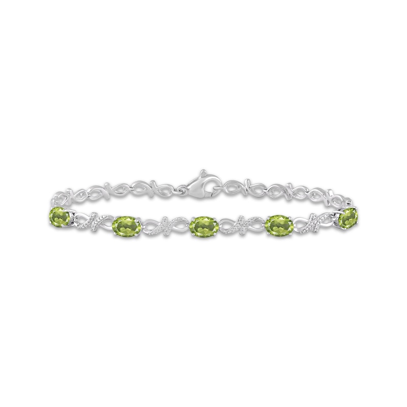 Main Image 1 of Oval-Cut Peridot & White Lab-Created Sapphire Infinity Link Bracelet Sterling Silver 7.5&quot;