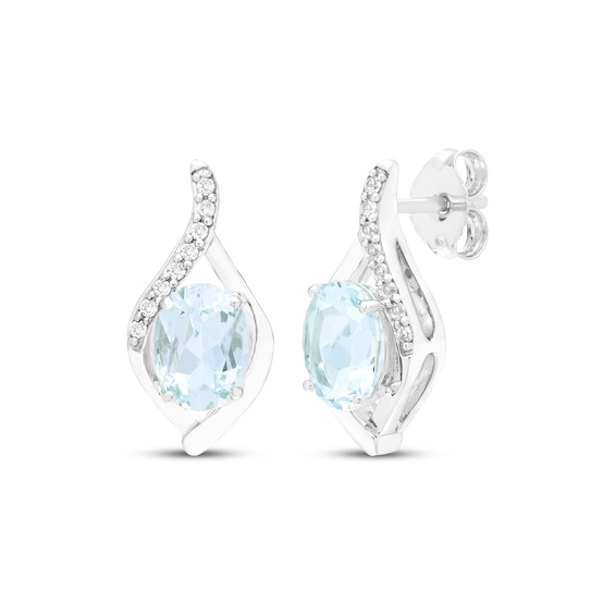 Oval-Cut Aquamarine & White Lab-Created Sapphire Drop Earrings Sterling Silver