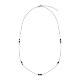 Blue Lab-Created Sapphire Station Necklace Sterling Silver 19&quot;