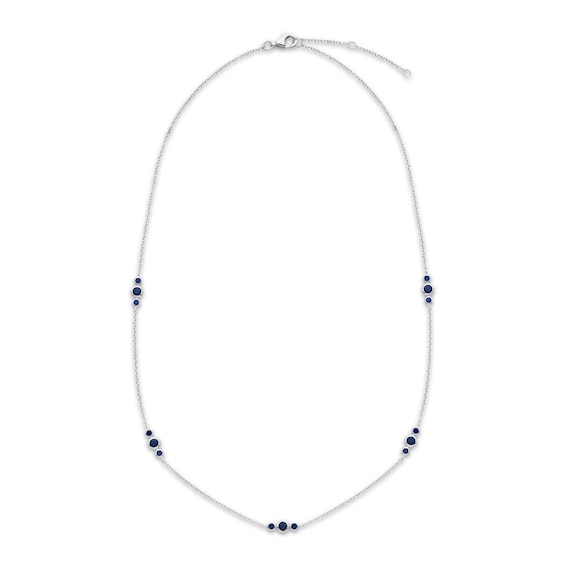 Blue Lab-Created Sapphire Station Necklace Sterling Silver 19"