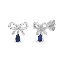 Pear-Shaped Blue Lab-Created Sapphire & White Lab-Created Sapphire Bow Drop Earrings Sterling Silver