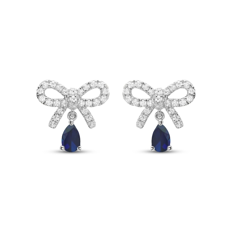 Main Image 2 of Pear-Shaped Blue Lab-Created Sapphire & White Lab-Created Sapphire Bow Drop Earrings Sterling Silver