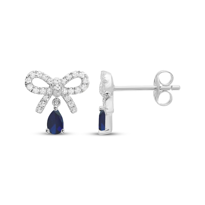 Main Image 3 of Pear-Shaped Blue Lab-Created Sapphire & White Lab-Created Sapphire Bow Drop Earrings Sterling Silver