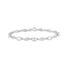 Oval-Cut White Lab-Created Sapphire Station Bracelet Sterling Silver 7&quot;