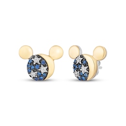 Disney Treasures Mickey Mouse Blue Sapphire & Diamond Celestial Earrings 1/20 ct tw Sterling Silver & 10K Yellow Gold