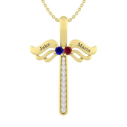 Birthstone Couple's Cross Necklace (2 Stones and Lines)