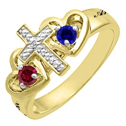 Birthstone Couple's Cross Ring (2 Stones and Lines)